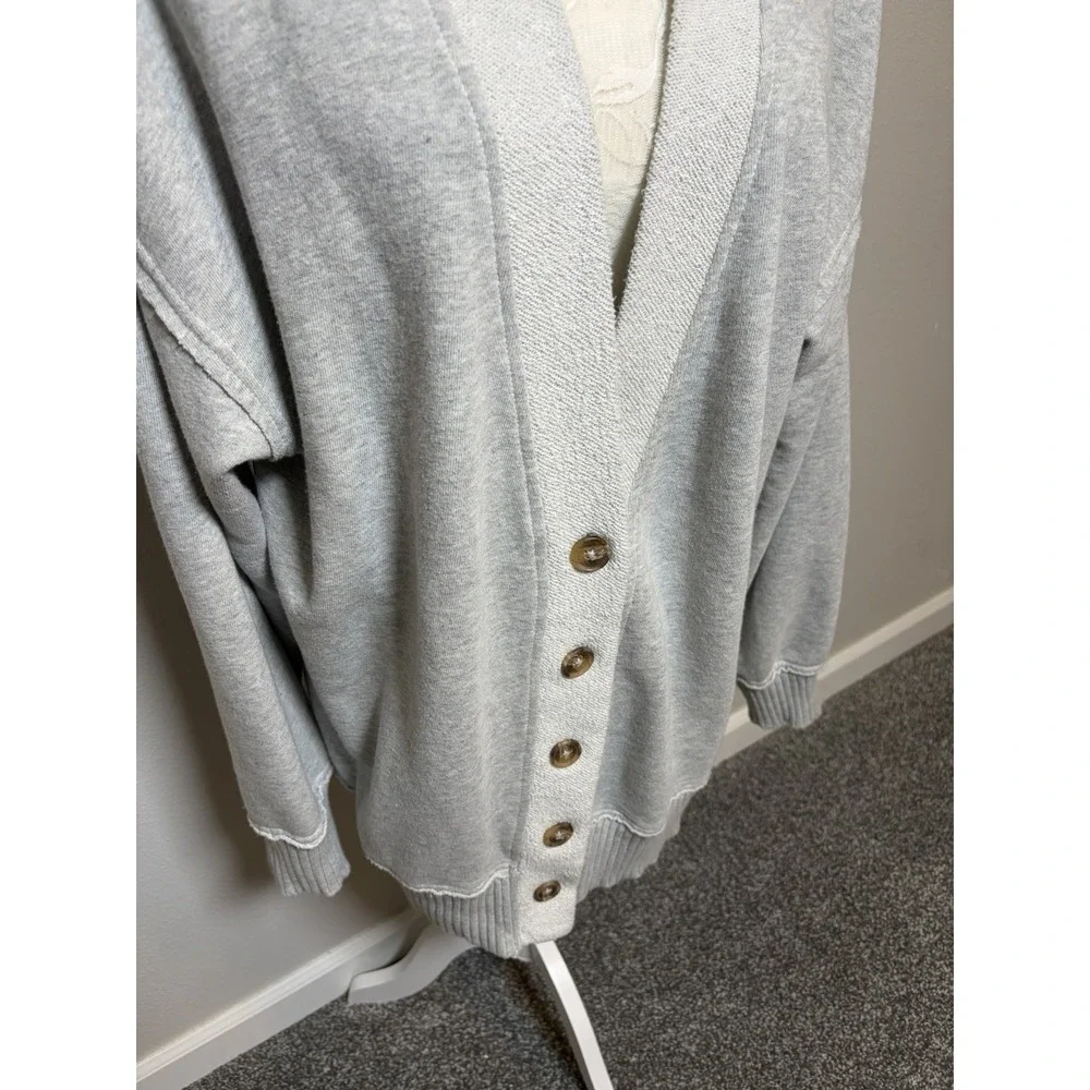 Aerie Boyfriend Button-Up Sweatshirt Cardigan~L~ Heather Gray Relaxed Loungewear - Picture 3 of 15